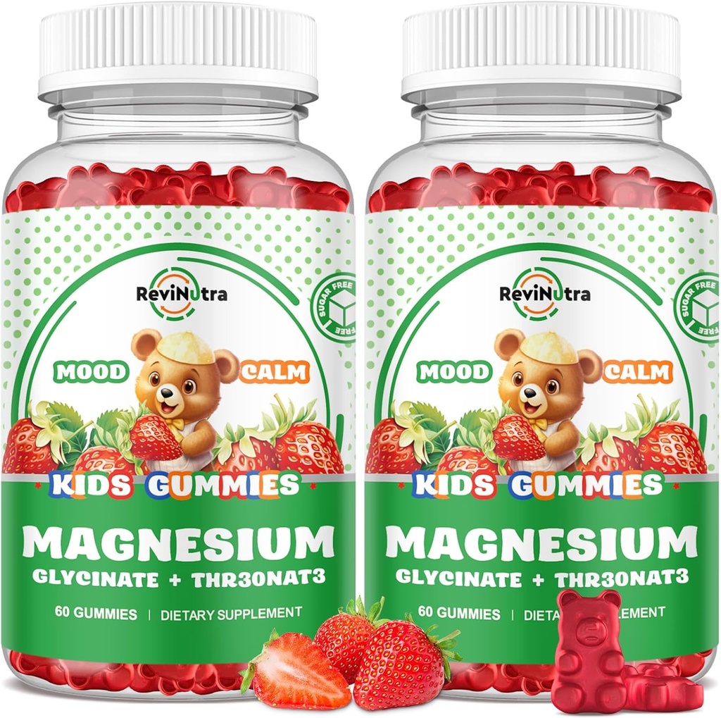 Magnezyum Kompleks Gummies- Calm Chewable Gummies for Kids & Yetişkinler- Magnezyum Glycinate Supplement-w/Omega-3, Vitamin B6, D3- Support Calm Stress Relief, Bones, Mood, 2 Pack