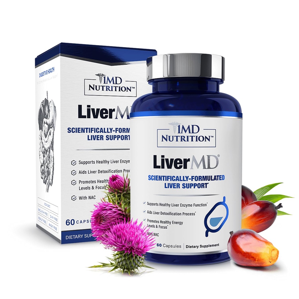 1MD Beslenme LiverMD - Liver Support Supplement | Siliphos Milk Thistle Extract & NAC - Sağlıklı Enerjiyi Destekler, Immunity & General Health - Liver Cleanse & Support | 60 Capsules