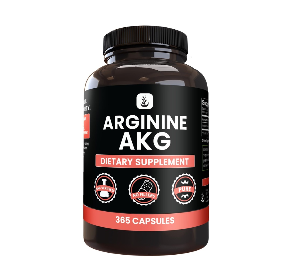 PURE ORIGINAL INGREDIENTS Arginine AAKG (365 Capsules) Magnezyum Or Rice Fillers, Always Pure, Lab TY