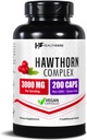 Healthfare Hawthorn Berry Supplement Extract 3000 mg | Ekstra Kuvvet Herbal Formula | 200 Vegan Capsules | Destekler Kalp ve Circulatory Health | Non-GMO, Gluten-Free | Made in USA