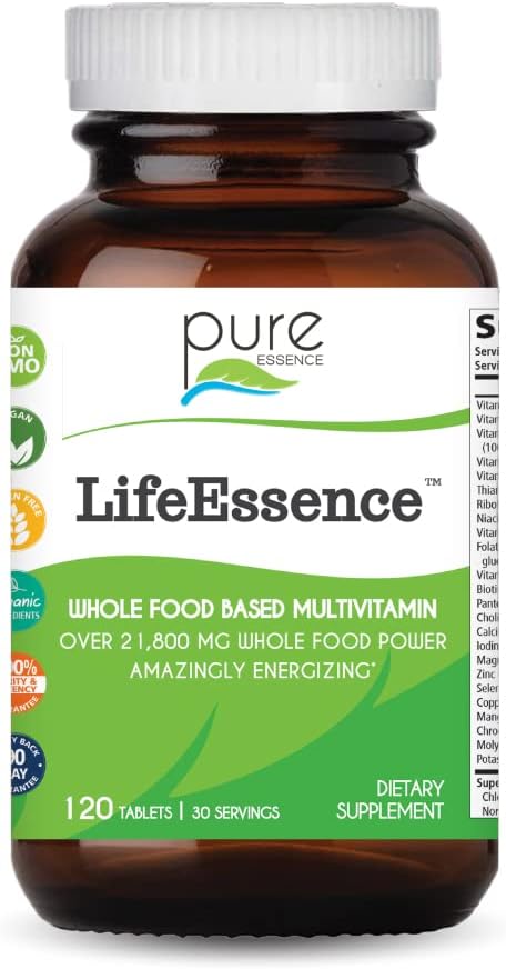 PURE ESSENCE LABS LifeEsence Multivitamin for Women and Men - Φυσικό συμπλήρωμα βοτάνων - Βιταμίνη D, Βιταμίνη D3, Βιταμίνη B12, Βιοτίνη με ολόκληρα τρόφιμα (120 δισκία)