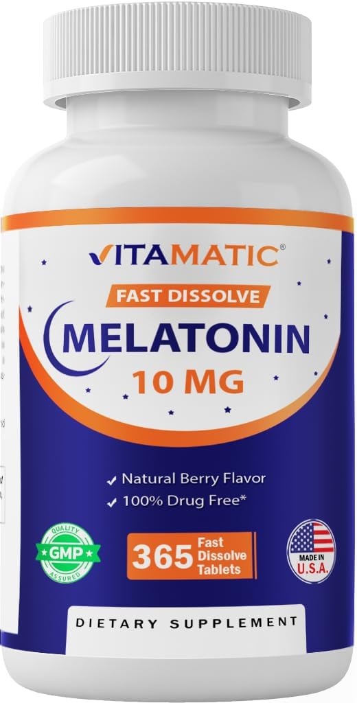 Vitamatic Melatonin 10 mg Tabletleri | Vejetary, Non-GMO, Gluten-Free | 1- Year Supply | Natural Berry Flavor - 365 Tabletler