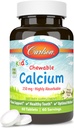 Carlson - Kid's Chewable Calcium, 250 mg, Υψηλή Απορροφώμενη, Οστά & Δόντια Υποστήριξη, Βέλτιστη Ευεξία, Φυσικό άρωμα βανίλιας, 60 δισκία