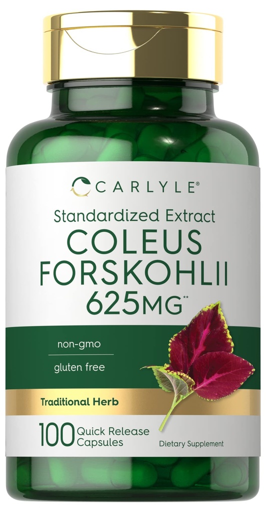 Carlyle Coleus Forskohlii Capsules | 100 Count | Non-GMO & Gluten Free Standardized Extract | Forskolin Supplement
