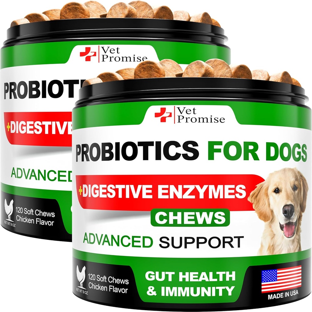 (2 Pack) Köpekler için Probiyotikler - Köpek Probiyotikleri ve Digestive Enzymes for Gut Health, Itchy Skin, Allergies, Immunity, Yeast Balance - Prebiyotiks - Diarrhea, Gas - 240 Probiyotik Chews for Dogs