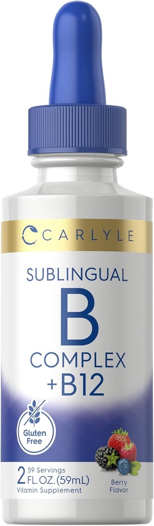 Carlyle Sublingual Vitamin B Complex | with B12 | 2 Fl Oz | Berry Flavor | Vegetarian, Non-GMO, and Gluten Free Supplement