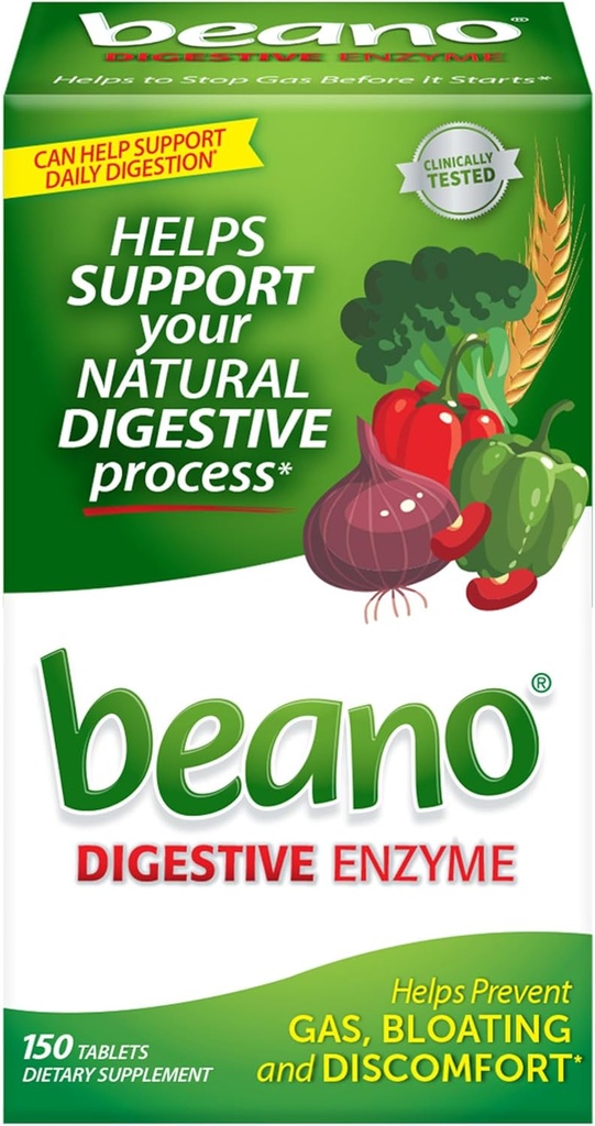 Beano Digestive Enzyme, Preventive Gas Relief for Adults, Helps Prevent Gas & Bloating, 150 Tablets