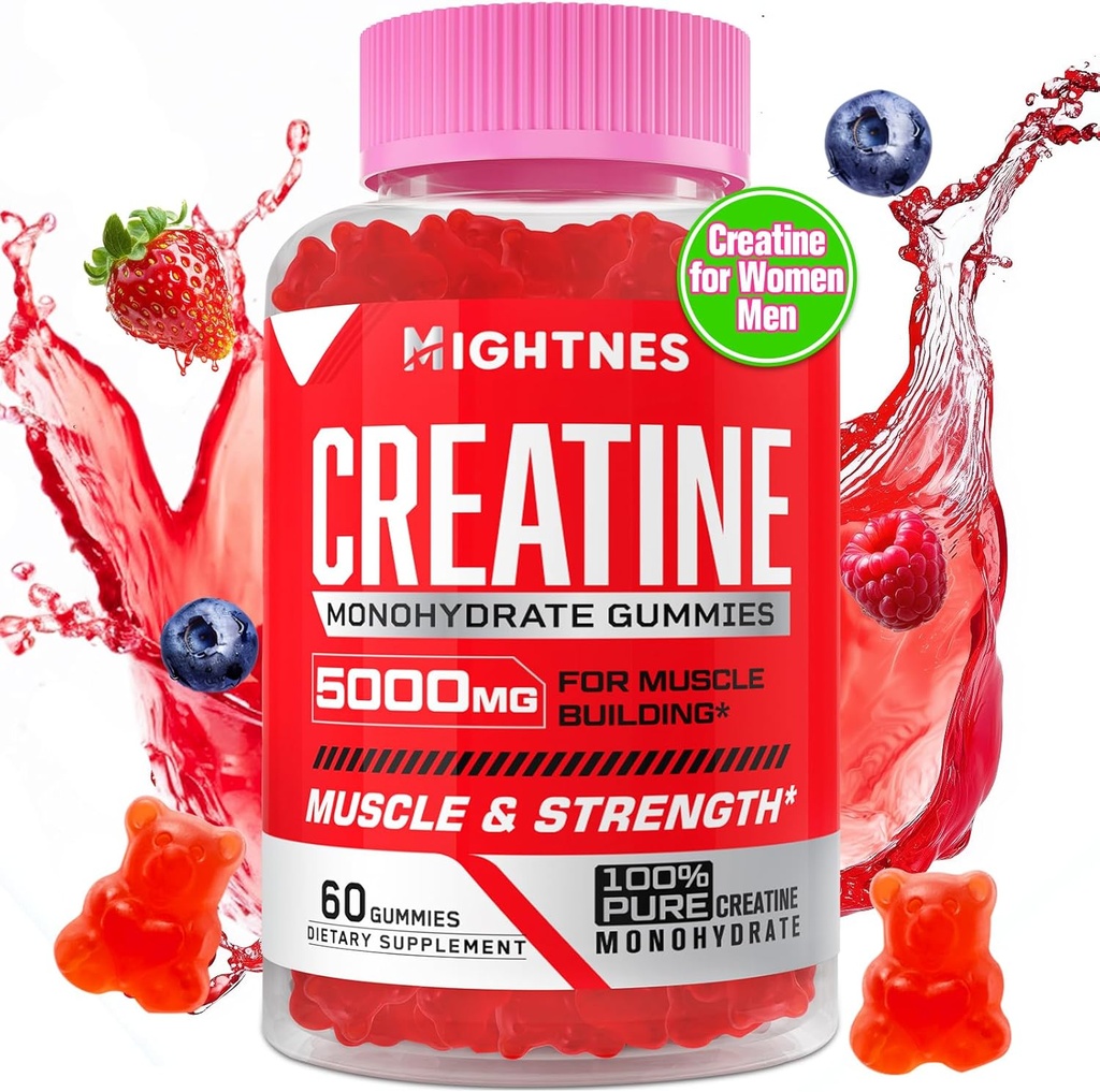 Creatine Monohydrate Gummies for Men & Women - Createine Pre-Workout Gummies with Taurine & Vitamin B6 B12 for Maximum Strength, Myrus, Energy, Endurance & Focus, Organic, Vegan-60 Count