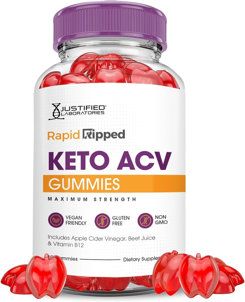 Justified Laboratories Rapid Rippped Keto ACV Gummies Advanced Formula 1000MG Rapidripped Keto Gummies Apple Cider Vinegar Formulated with Romegranate Beet Buice Powder B12 Vegan Non GMO 60 Gummys