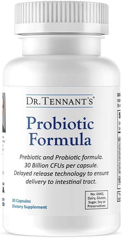 Dr. Tennant's Probiyotik Formula with Prebiyotiks | 30 Milyar CFUs | Time-Release, Acid-Resistant, Vegan Capsules | Gluten-Free, Dairy-Free, No Refrigeration Needed