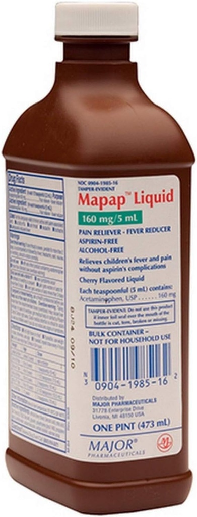 Mapap Liquid Pain Reliever Ateşi, Cherry Flavored, One Pint