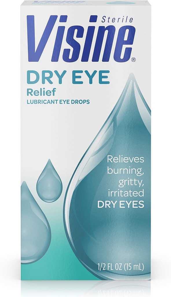 Visine Kuru Eye Relief Lubricant Eye Drops with Poli Glycol 400 to Moisturize and Soothe Irritated, Gritty ve Kuru Gözler, Gerçek Tears gibi çalışmak için tasarlanmıştır, 0,5 fl. oz