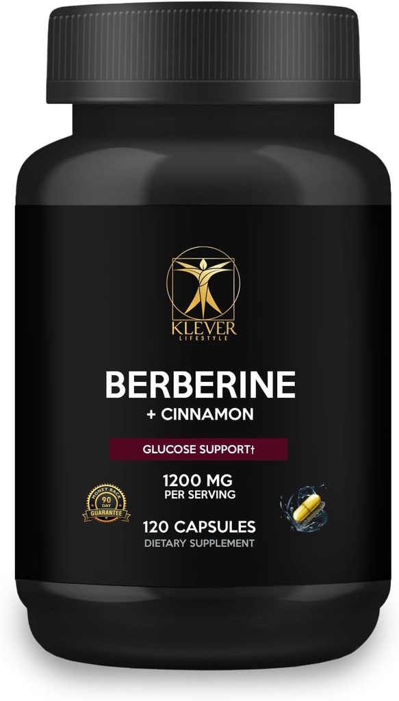 Klever Lifestyle | Berberine Supplement | Doğal bileşikler, Immune Support, Gluten Free, Vegan | 120 Capsules | 1200 mg per Service