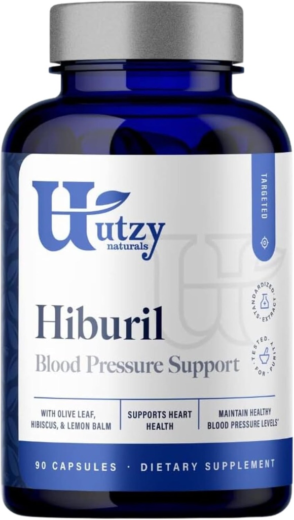 Utzy Naturals Hiburil | Blood Printing Support Formula | Olive Leaf Extract, Hibiscus Extract, & Lemon Balm Extract | 90 Capsules