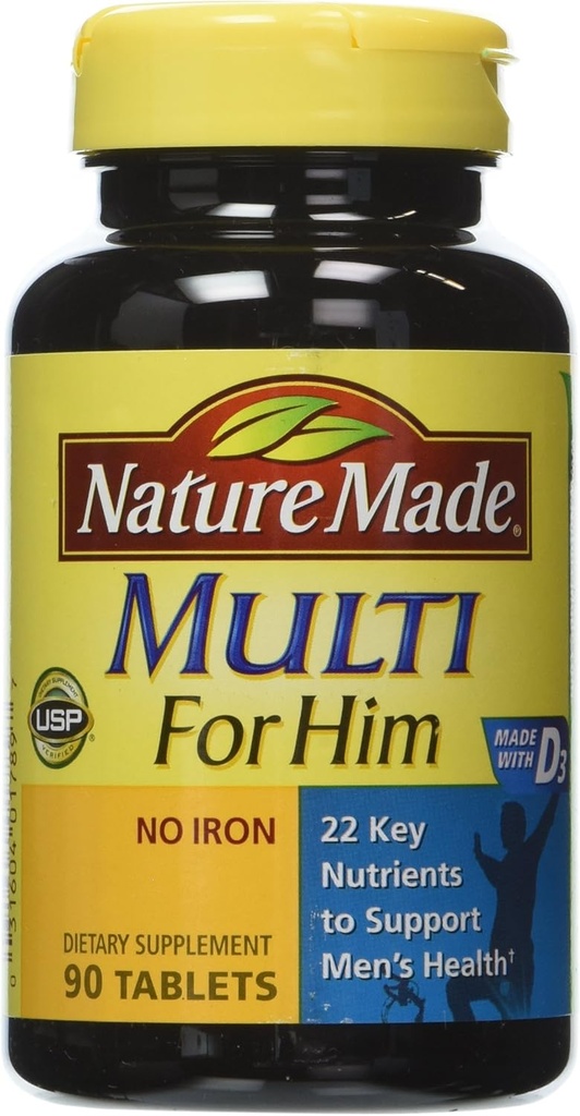 Nature Made Multivitamin for Him, Ανδρική Πολυβιταμίνη για Καθημερινή Διατροφική Υποστήριξη, 90 Tablets (Pack of 3)