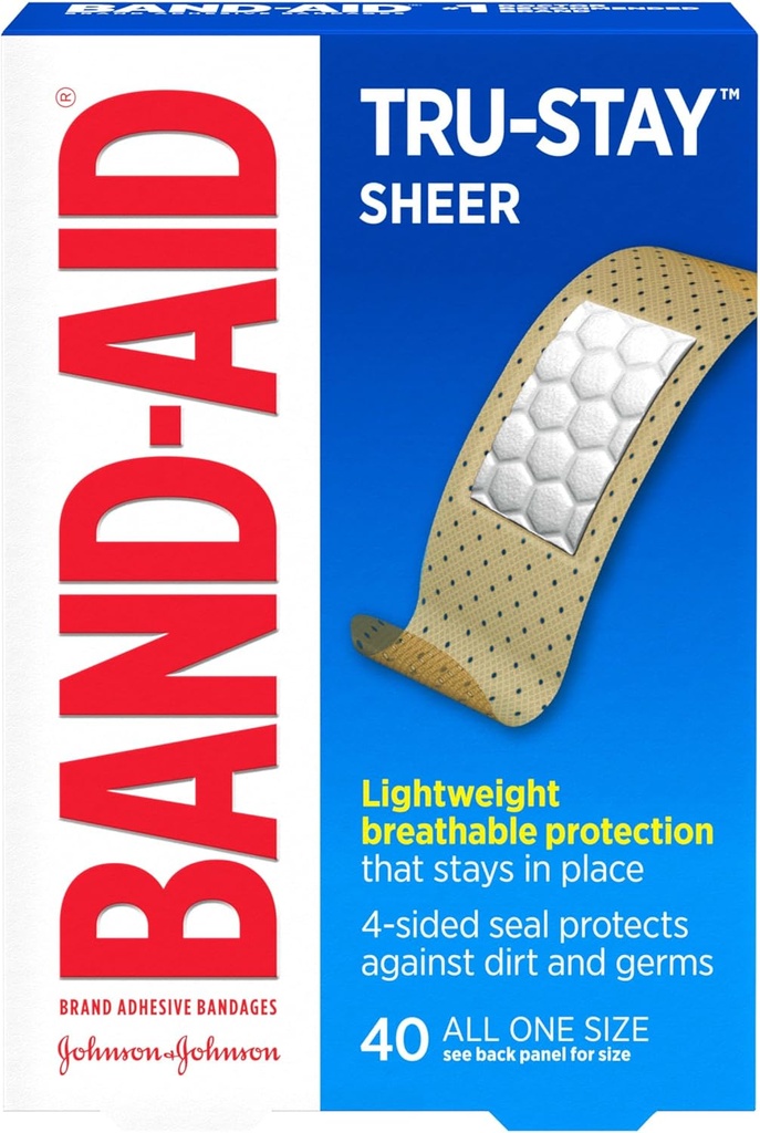 Band-Aid Brand Tru-Stay Sheer Strips İlk Yardım ve Yara Koruma için Yıkıcı Bandajlar, Bireysel olarak Yaralanan Yara Bakımı Küçük Cuts & Yaralar için Bandajlar, 40 ct