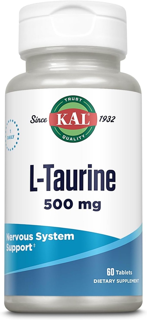 KAL L Taurine 500 mg, Amino Asits Supplement, Nervous System Health, Heart Health and Detox Support, Pre Workout Supplement, Hızlı Disintegration ActivTabs, 60-Day Garanti, 60 Hizmet, 60 Tablet, 60 Hizmet, 60 Tablet, 60 Kutu