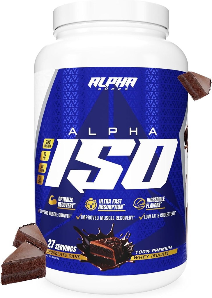 Alpha Supps ISO, Low Carb 100% Whey proteini Isolate Toz, 25 Grams Per Servis, Yardımcı Kas Büyüme, Low Sugar ve Gluten Free (Chocolate Kek, 2 lb)