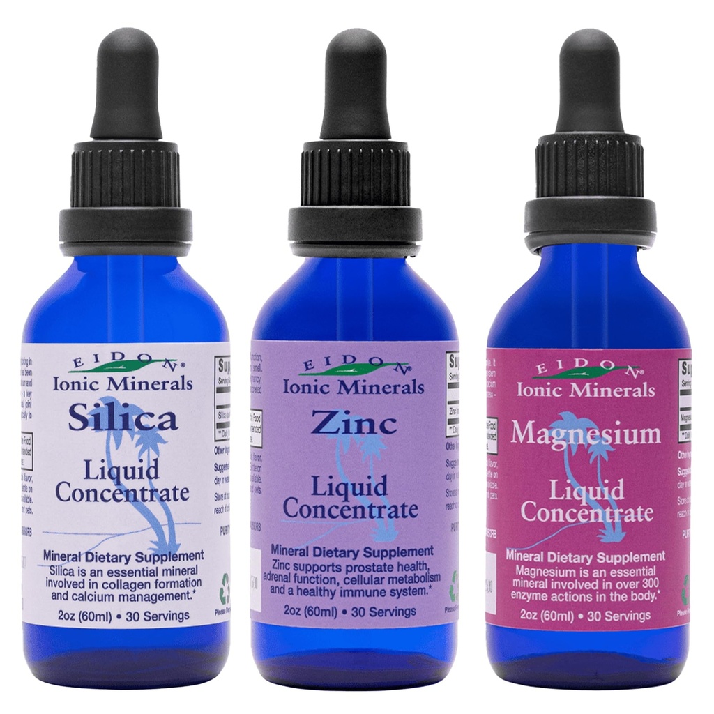 Eidon Ionic Minerals Liquid Silica, çinko, ve Magnezyum Drops Çeşitli Paket - Silica, çinko ve & Magnezyum Supplements, All- Natural Trace Minerals, No Preservatives or Wordss - 2 oz, 3 paket