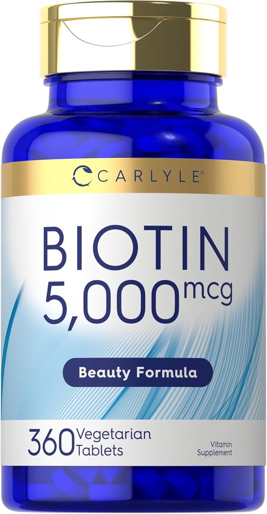 Carlyle Biotin 5000mcg | 360 Vegetarian Tablets | Beauty Formula Supplement | Non-GMO, Gluten Free