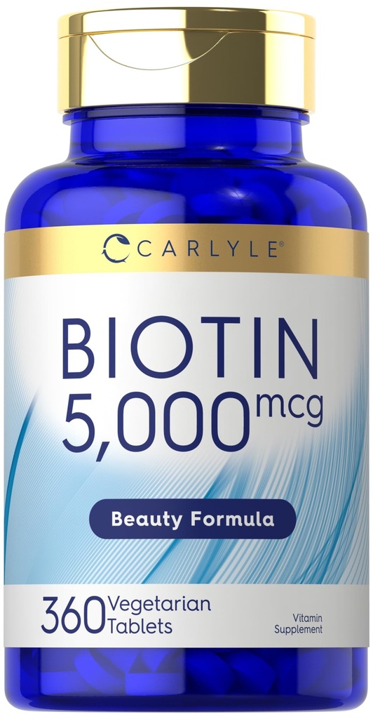 Carlyle Biotin 5000mcg | 360 Vejetaryen Tabletler | Beauty Formula Supplement | Non-GMO, Gluten Free
