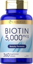 Carlyle Biotin 5000mcg | 360 Vejetaryen Tabletler | Beauty Formula Supplement | Non-GMO, Gluten Free