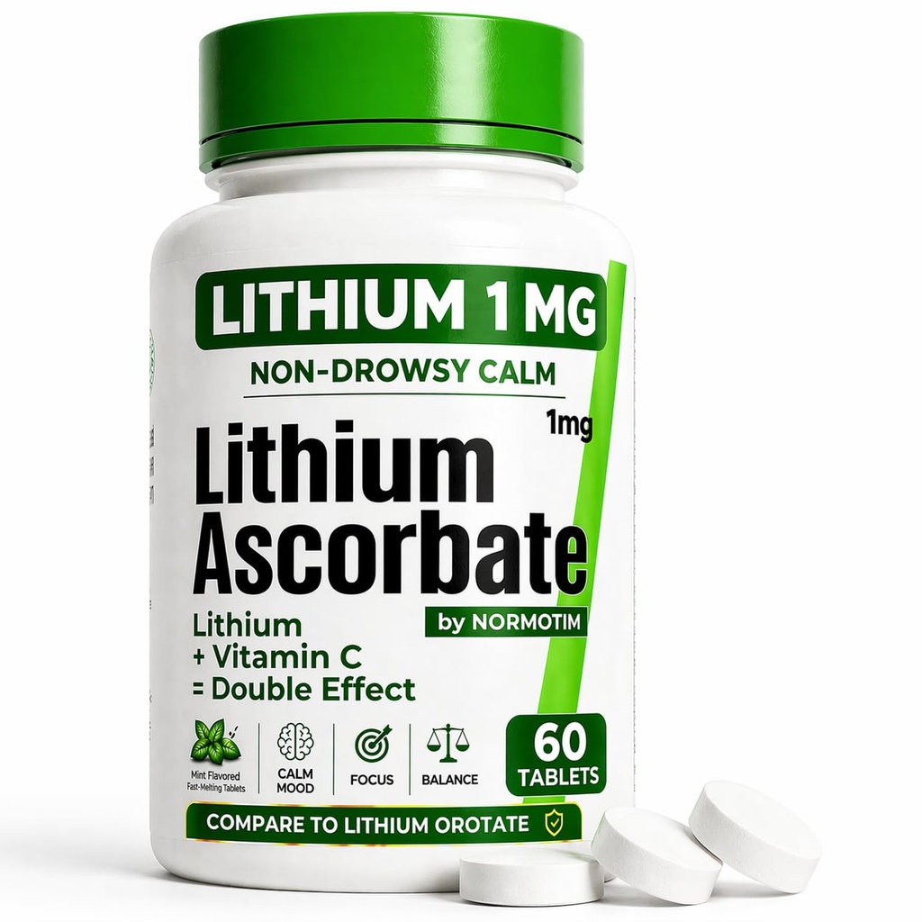 Lityum Ascorbate 1 mg - Lityum Orotate için Güvenli Alternatif - Mood, Focus & Calm için Mikrodoz - C Desteği - 60 Tablet - ABD'de Yapılan