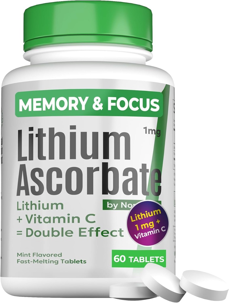 Lityum Ascorbate 1 mg - Lityum Orotate için Güvenli Alternatif - Mood, Focus & Calm için Mikrodoz - C Desteği - 60 Tablet - ABD'de Yapılan
