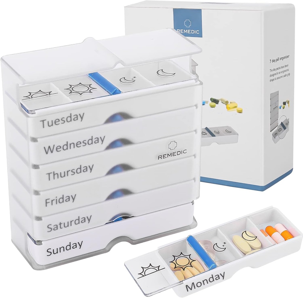 Haftalık Pill Organizer 7 Gün AM/PM – Günde 4 Karşılaştırma, Arthritis Friendly Pill Case with Better bubble Design, Medicine Planlayıcı for Vitamins, Supplements, and Drugs – Easy to Use Pillbox