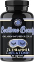 Bedtime Beauty, Collagen Infused Twilight Night Time Sleep Aid, All Natural Pills w. L-Theanine, Melatonin, Magnezyum & Hyaluronic Acid Natural Sleepy Girl Mocktail, 60 Capsules, 30 Serv
