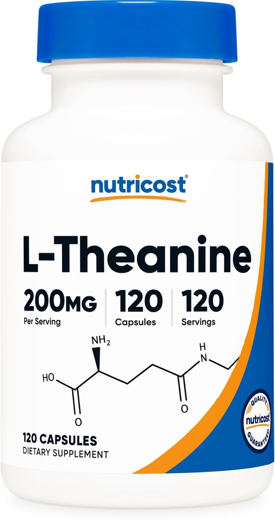 Nutricost L-Θεανίνη 200mg, 120 κάψουλες, διπλή δύναμη - Μη ΓΤΟ, Χωρίς γλουτένη