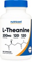 Nutricost L-Θεανίνη 200mg, 120 κάψουλες, διπλή δύναμη - Μη ΓΤΟ, Χωρίς γλουτένη