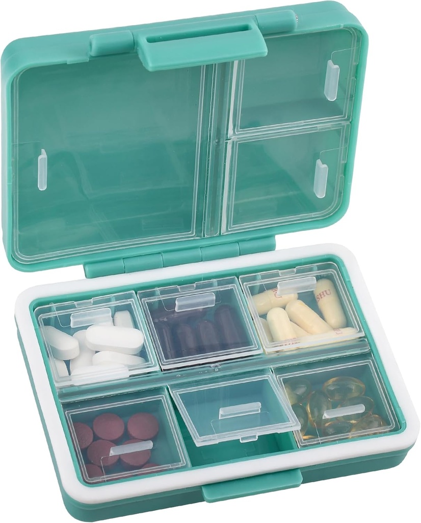 9-Grid Pill Organizer,Portable Pill Box,Large Kapasite Karşılaştırmalar,Tren Pill Konteyner,Medicine Akrilik,Pill Purse,Pill Case for Vitamins, Fish Oils or Supplements (Navy Green)