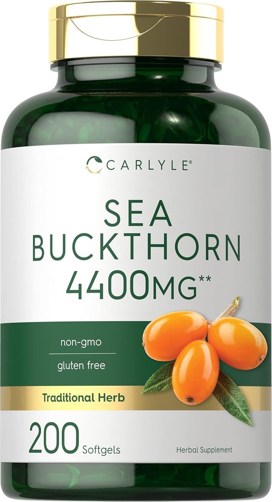 Carlyle Sea Buckthorn Oil Capsules 4400 mg | 200 Softgels | Non-GMO, Gluten Free | Sea Buckthorn Berry Oil Supplement