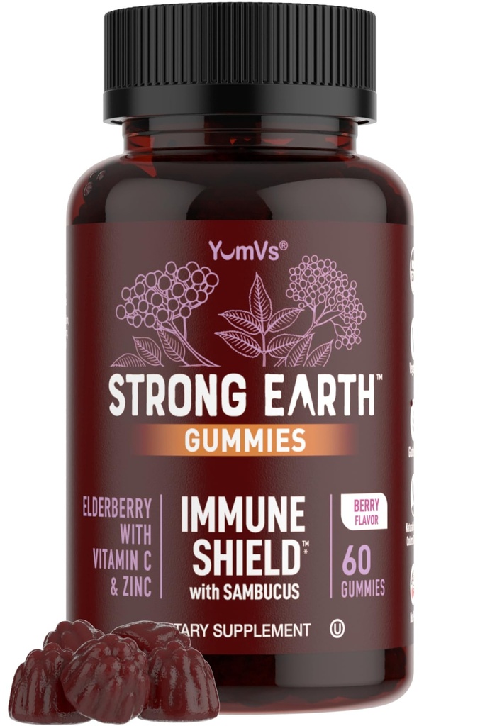 Güçlü Dünya Yaşlıları Gummies – Sambucus Elder Immune Support with Vitamin C & çinko – Black Elderberry Gummies, Berry Flavor, Non-GMO, Gluten Free, Kosher – 60 Kont