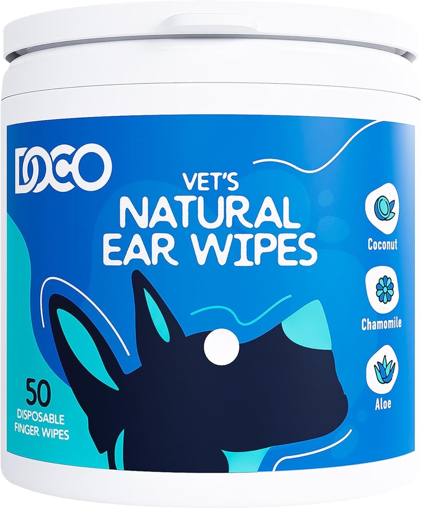 DOCO Dog Ear temizleyici Wipes Finger Temizlik Kit for Dogs & Cats Eucalyptus, Chamomile & Aloe Cat Ear Clean Soothes, Deodorizes & Helps Itchy Ears (50 Count)