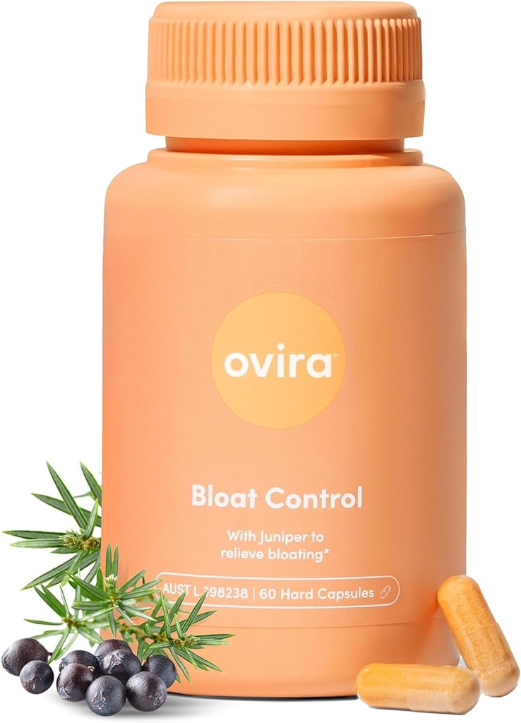 Ovira Bloat Control Supplement with JUNICLEAR - Gas ve Bloating Relief için 60 Capsules | Kadınlar ve Erkekler için Etkili Bir Deblos | Su Retention & Promosyon Sağlığı - 1 Paket