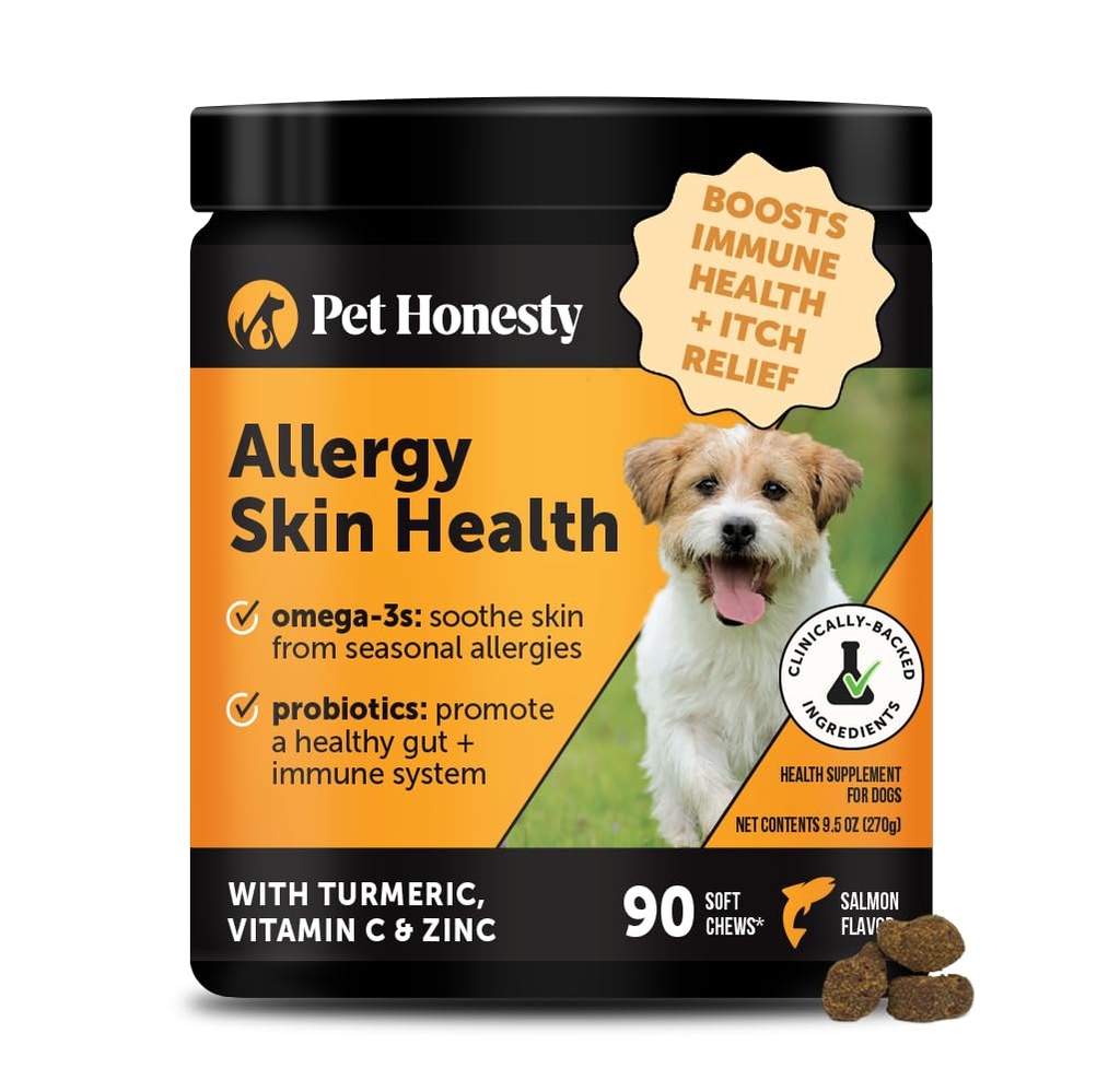Antivirüs Skin Health – Alerji Itch Relief & Immune Support Chews with Fish Oil, Probiyotiks, & Vitamin E - Normal Shedding'i azaltmaya yardımcı olur, Soothe Hassas Skin, & Digestive Health (Salmon Flavor, 90 Ct)