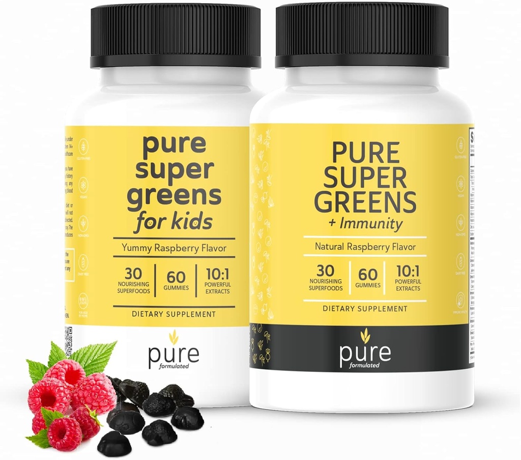 Super Greens Multivitamin Gummies for Kids and Yetişkinler - Immune Support and Digestive Supplements - A, B, C, E, K - Vegan Chewables with 30 Superfoods (2 Şişeler, 60 Count Her)