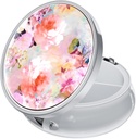 Rouidr Pill Box, 3 Karşılaştırmalı Tıp Pill Case, Small Metal Travel Medicine Box for Purse & Pocket, Silver, Watercolor Flower Flower