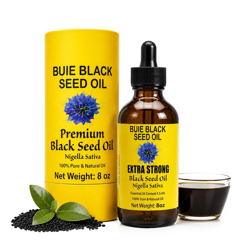 Buie Black Seed Oil – 100% Pure & Natural Organic Cold-Pressed Nigella Sativa Oil – 4.5-6% Senmoquinone & Omega 3 6 9 – Destekler Skin, Digestion & Daily Wellness – 8 Fl oz