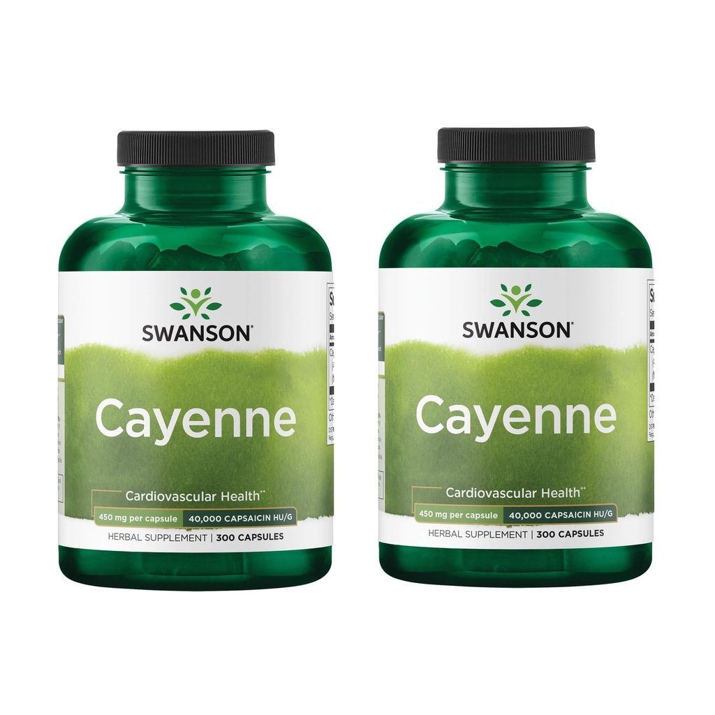 Swanson Cayenne - Herbal Supplement Promoting Digestion, Circulation & Metabolism Support - Natural Formula May Support Heart Health - (300 Capsules, 450mg Each) (2 Pack)