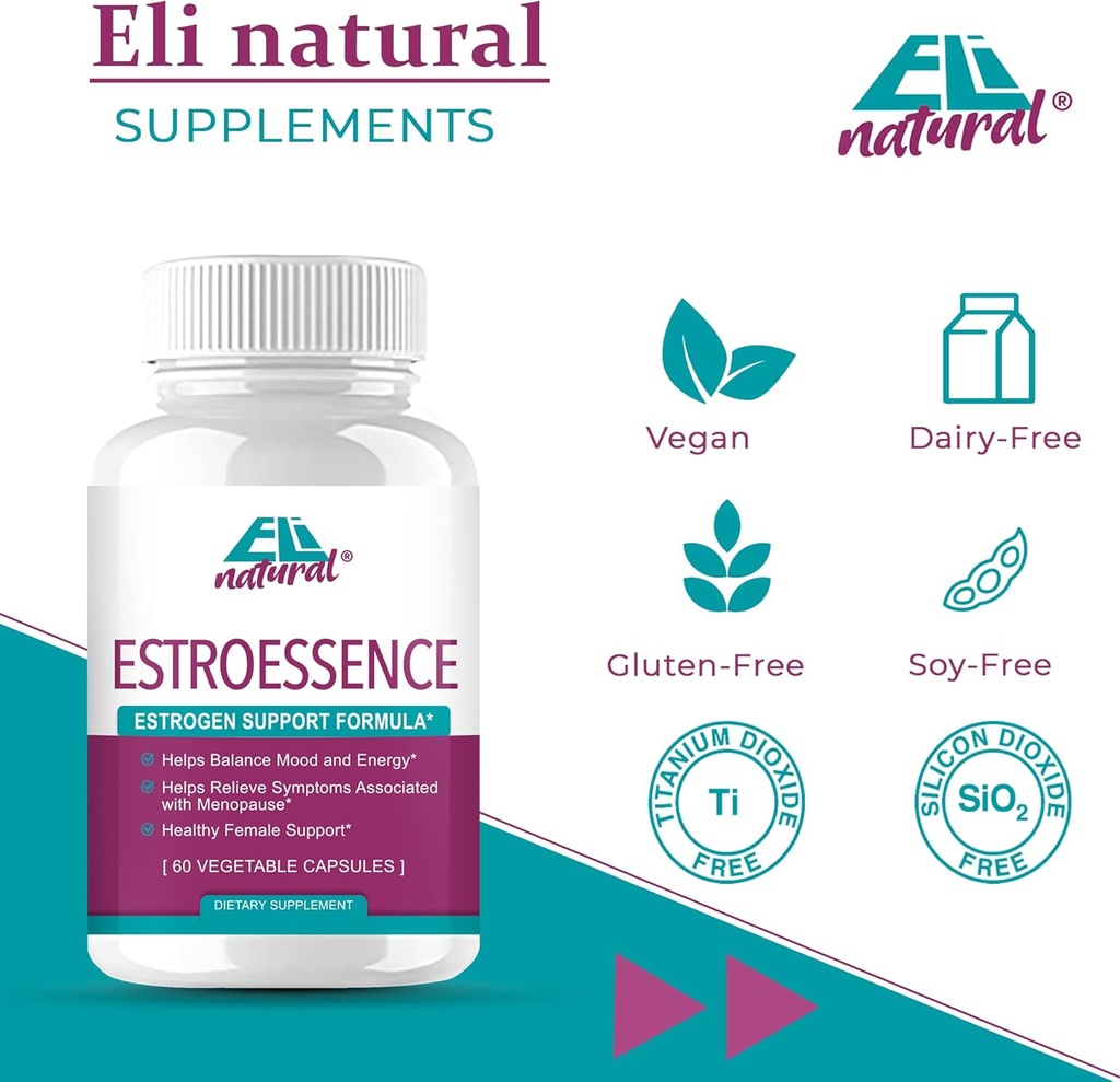 Kadınlar için ESTROESSENCE Capsule - Kadın Hormonları Denge Supplement Menopause Mood ve Enerji Desteği - Sağlıklı Estrogen Seviyeleri | 60 Non-GMO Vegetarian Veggie Capsules