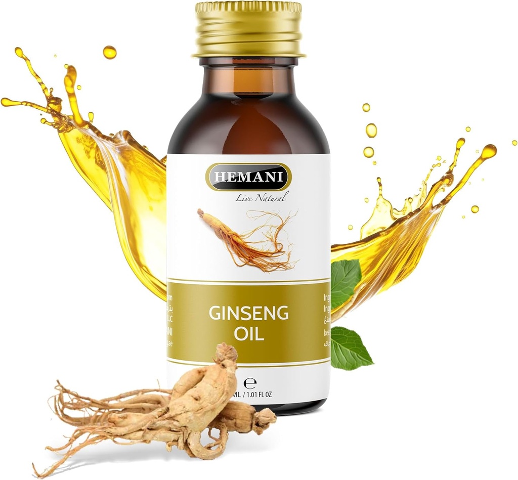 Hemani Ginseng Oil 30ml, Aceite de Ginseng, 100% Φυσικό Βότανο Ginseng ορός για την περιποίηση των μαλλιών και του δέρματος, Premium Ginseng Oil για Nourishing και Revitalizing Hair & Skin