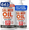 StrellaLab 64 OZ Salmon Oil for Dogs - Omega 3 for Dogs & Cats, Itch & Alerji Relief, Wild Alaskan Salmon Oil Dogs Skin & Coat, Dog Fish Oil Liquid, Shedding Supplement EPA & DHA Fatty Acids - 2Packs