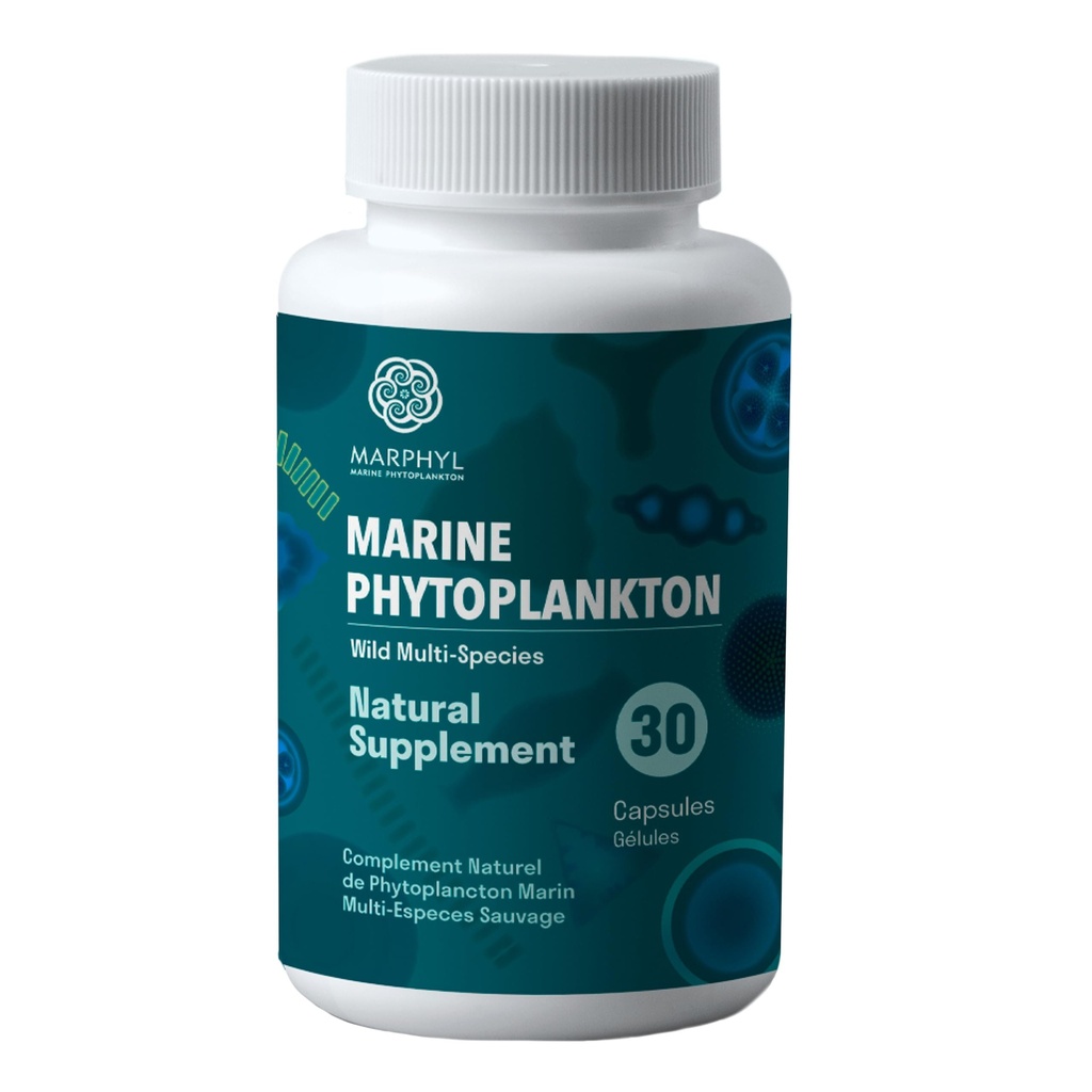 MARPHYL Marine Phytoplankton Wild Multi Species Natural Supplement - 150 mg ανά κάψουλα - Βιολογικά - 30 κάψουλες Vegan - από το νησί Βανκούβερ του Καναδά