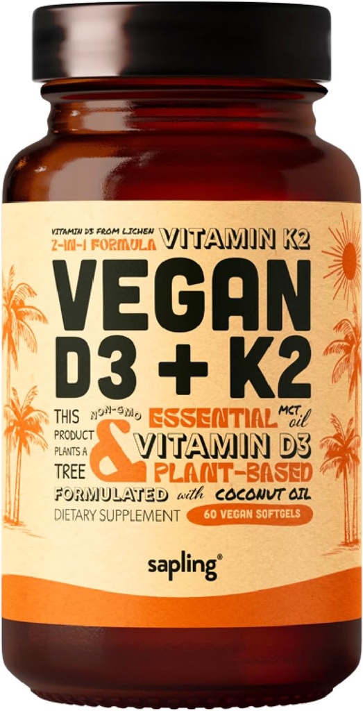 Vegan D3 + K2 Supplement with MCT Oil from Coconut - 4000 IU Vitamin D ve 100mcg K2 as Mk7 - Gıda Apsiyon, Bone Strength, and Immune Health Support* - 60 Softgels