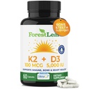 ForestLeaf Vitamin D3 + K2 (MK7) Συμπλήρωμα - MenaQ7 - Ασβέστιο και Βιταμίνη D3 5000 IU Μέγιστη Απορρόφηση - Δόντια και Οστική Δύναμη, Υγεία της Καρδιάς, Υποστήριξη ανοσοποιητικού συστήματος - Κάψουλες 60 Veggie