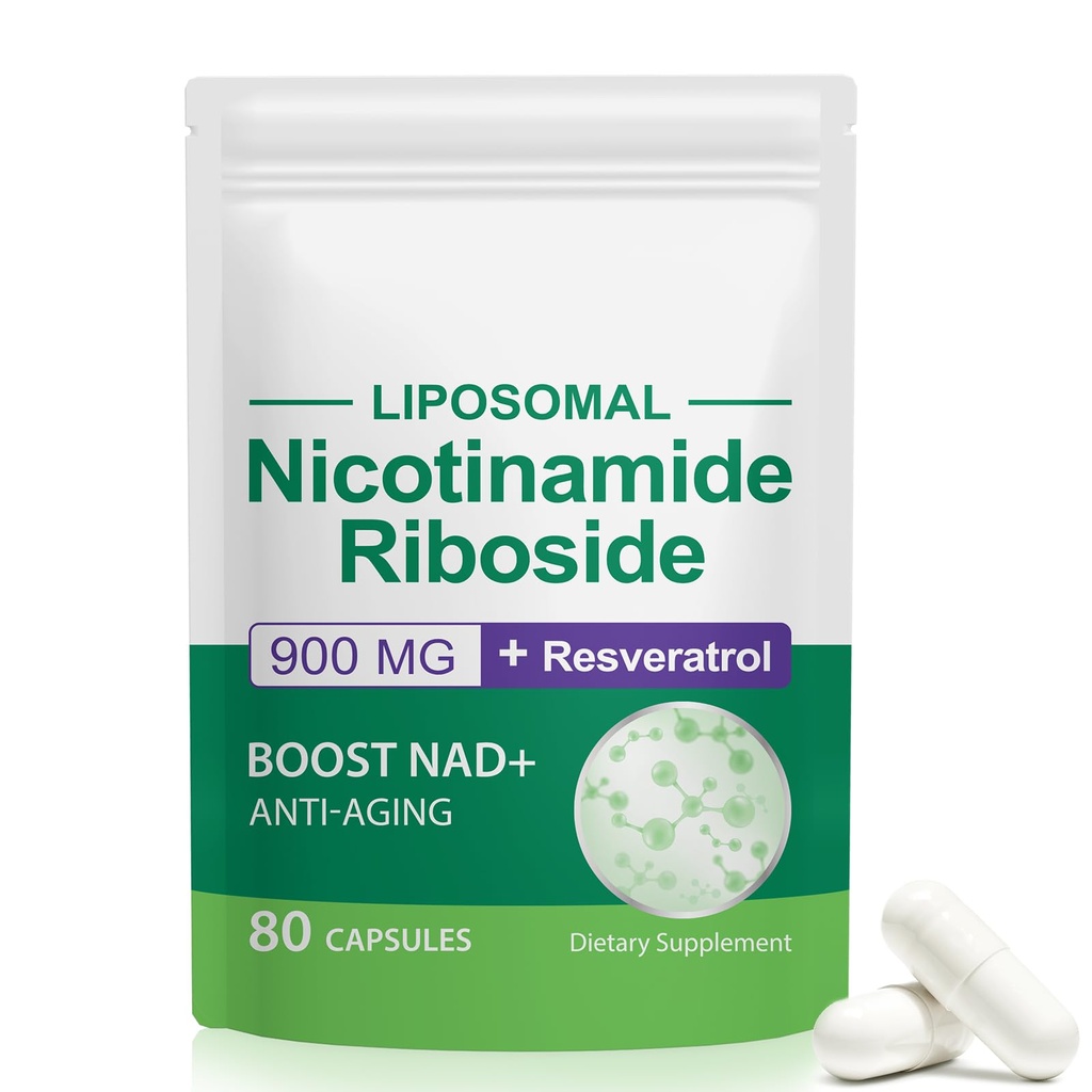 NAD Supplement, NAD+ Nicotinamid Riboside Resveratrol 900 mg, Sağlıklı Hücre Fonksiyonlar için Diyet Tamam, NAD+ Yakıtlar Hücre Savunma ve Cctivates Anti-Aging Gens 80 Capsules